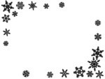 2隅の雪の結晶の白黒フレーム飾り枠イラスト