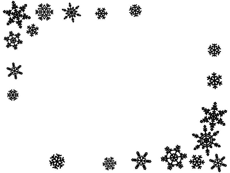 2隅の雪の結晶の白黒フレーム飾り枠イラスト 無料イラスト かわいいフリー素材集 フレームぽけっと