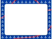 船の錨（いかり）の青色フレーム飾り枠イラスト