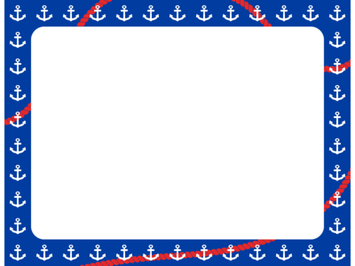 船の錨（いかり）の青色フレーム飾り枠イラスト