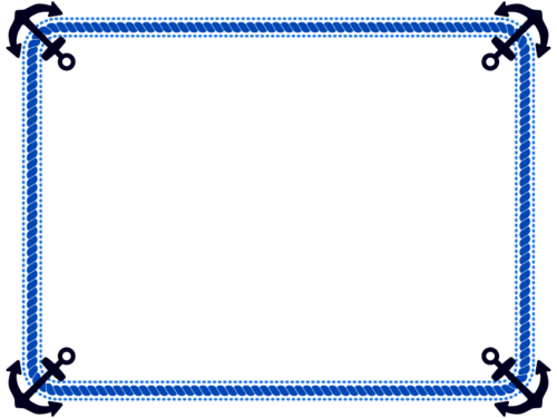 四隅の船の錨（いかり）と青いロープのフレーム飾り枠イラスト