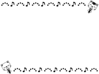 カラオケ・歌うネコと音符の白黒上下フレーム飾り枠イラスト