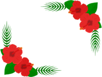 2隅のハイビスカスの花のフレーム飾り枠イラスト