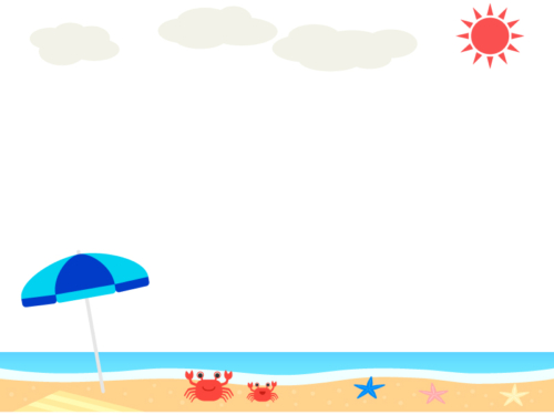 海の砂浜とカニと太陽の上下フレーム飾り枠イラスト