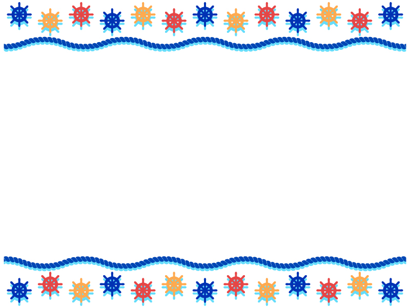 赤青黄色の船の舵の上下フレーム飾り枠イラスト 無料イラスト かわいいフリー素材集 フレームぽけっと