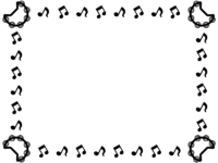 音符と四隅のタンバリンの白黒囲みフレーム飾り枠イラスト