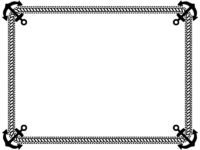 四隅の船の錨（いかり）とロープの白黒フレーム飾り枠イラスト