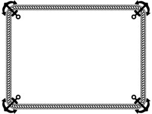 四隅の船の錨（いかり）とロープの白黒フレーム飾り枠イラスト