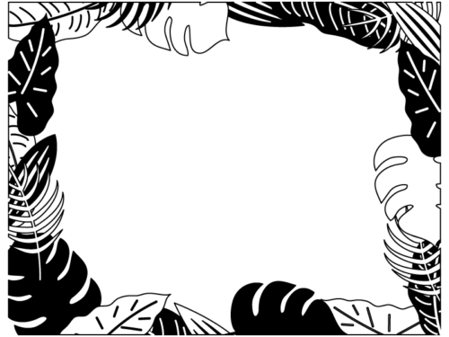 トロピカルリーフの白黒フレーム飾り枠イラスト