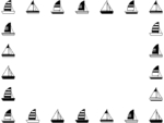 ヨットの白黒囲みフレーム飾り枠イラスト