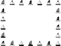 ヨットの白黒囲みフレーム飾り枠イラスト