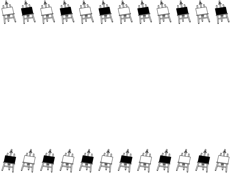 白黒のキャンバスとイーゼルの上下フレーム飾り枠イラスト | 無料