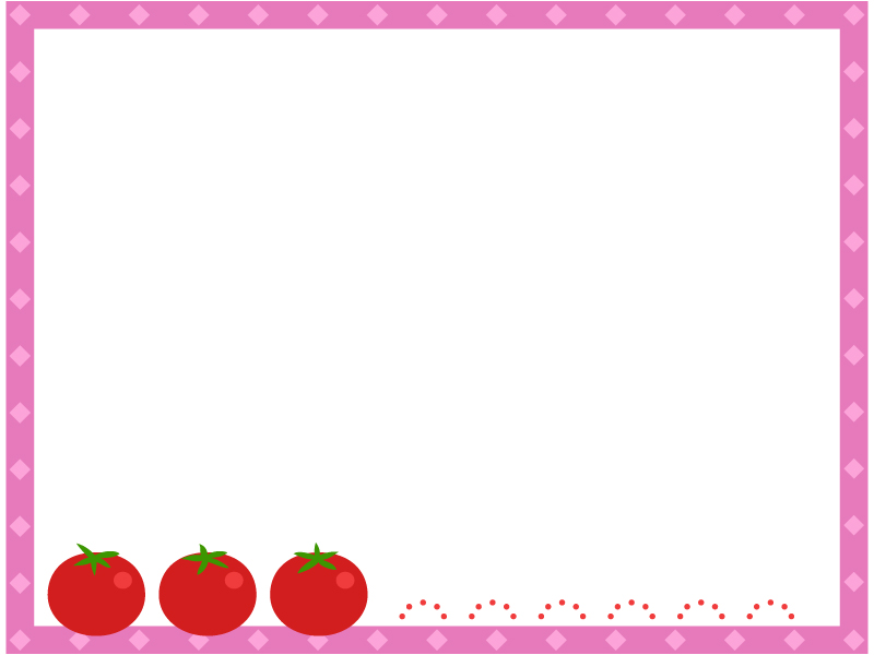 トマトのピンク色四角フレーム飾り枠イラスト | 無料イラスト かわいい 
