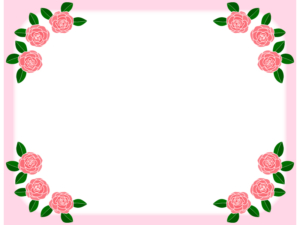 四隅のバラの飾りのピンク色フレーム飾り枠イラスト