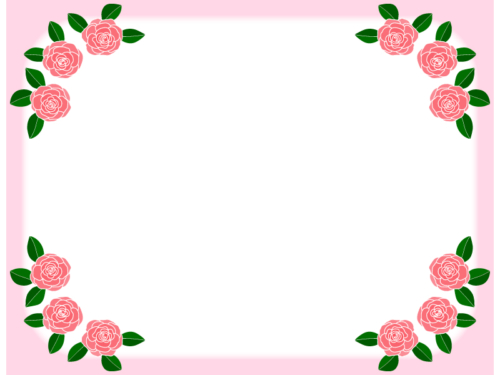四隅のバラの飾りのピンク色フレーム飾り枠イラスト