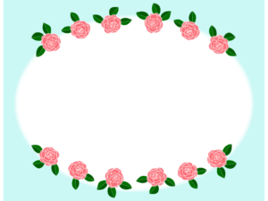 バラの飾りの水色楕円フレーム飾り枠イラスト