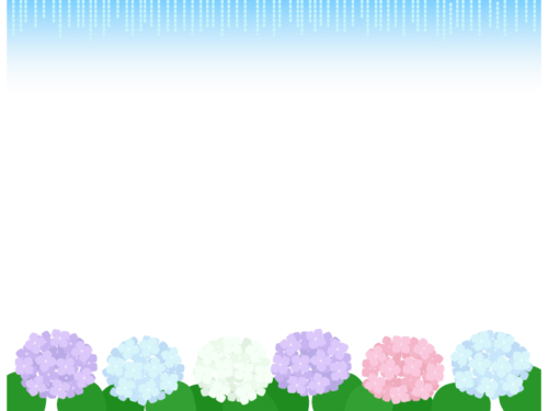 紫陽花と梅雨の上下フレーム飾り枠イラスト