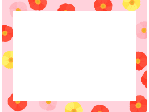 ポピーの花の模様のピンク色四角フレーム飾り枠イラスト