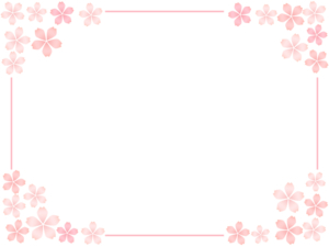 四隅の桜の花とピンク色の線のフレーム飾り枠イラスト