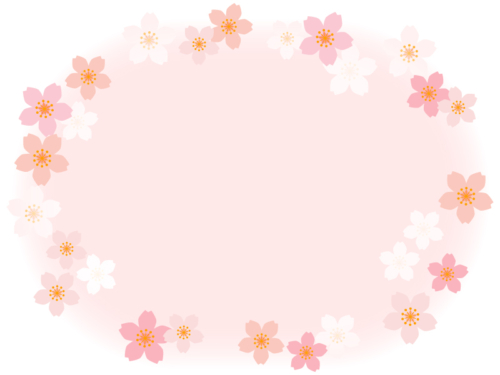 きれいな桜の花とふんわりピンク色楕円フレーム飾り枠イラスト