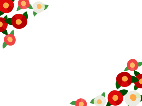二隅の椿の花のフレーム飾り枠イラスト
