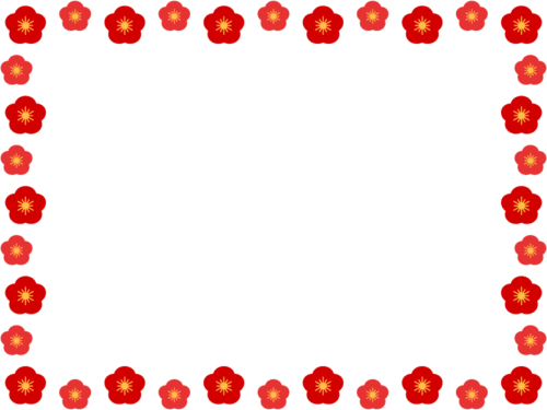 赤い梅の花の囲みフレーム飾り枠イラスト