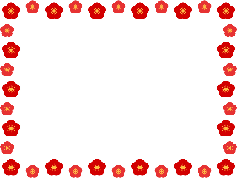 赤い梅の花の囲みフレーム飾り枠イラスト | 無料イラスト かわいい