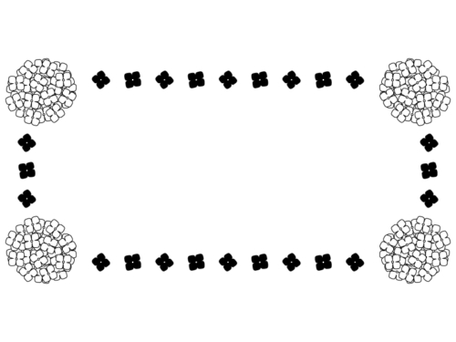 紫陽花の花の白黒横長囲みフレーム飾り枠イラスト