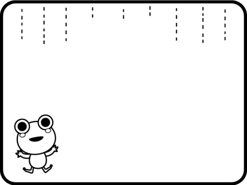 雨とカエルの白黒フレーム飾り枠イラスト