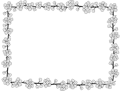 菜の花の白黒囲みフレーム飾り枠イラスト