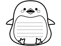 ペンギンの白黒メモ帳風フレーム飾り枠イラスト