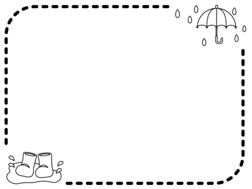 傘と長靴の白黒点線フレーム飾り枠イラスト