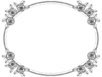 バラの飾りの楕円形の白黒フレーム飾り枠イラスト