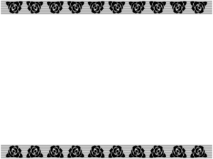 バラとボーダーの白黒上下フレーム飾り枠イラスト