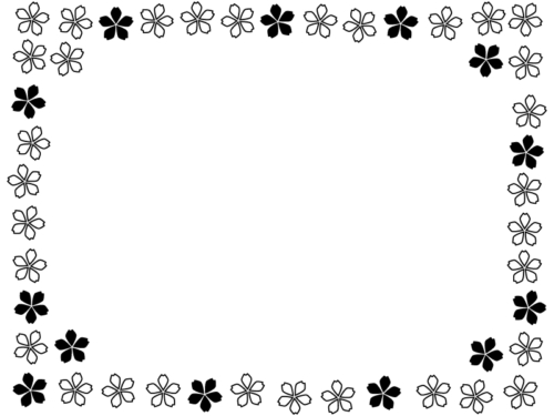 桜の花の白黒囲みフレーム飾り枠イラスト