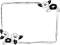 椿と手書き風線の白黒フレーム飾り枠イラスト