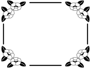 四隅の椿の白黒フレーム飾り枠イラスト