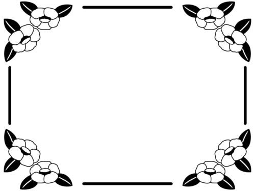 四隅の椿の白黒フレーム飾り枠イラスト