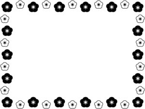 梅の花の白黒囲みフレーム飾り枠イラスト