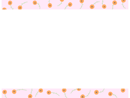 北欧風の小花柄の薄ピンク色上下フレーム飾り枠イラスト