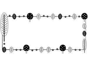 北欧風の木や葉っぱの横長白黒フレーム飾り枠イラスト