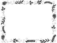 北欧風の葉っぱが舞う白黒囲みフレーム飾り枠イラスト