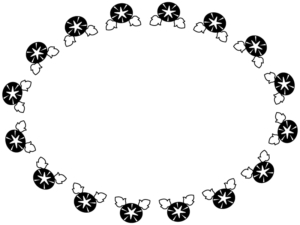 並んだ朝顔の白黒楕円フレーム飾り枠イラスト