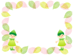 葉っぱとふたりの緑の妖精の囲みフレーム飾り枠イラスト