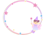 妖精と星のピンク色楕円フレーム飾り枠イラスト