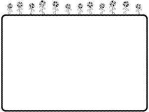 一列に並んだひまわりの花の白黒四角フレーム飾り枠イラスト