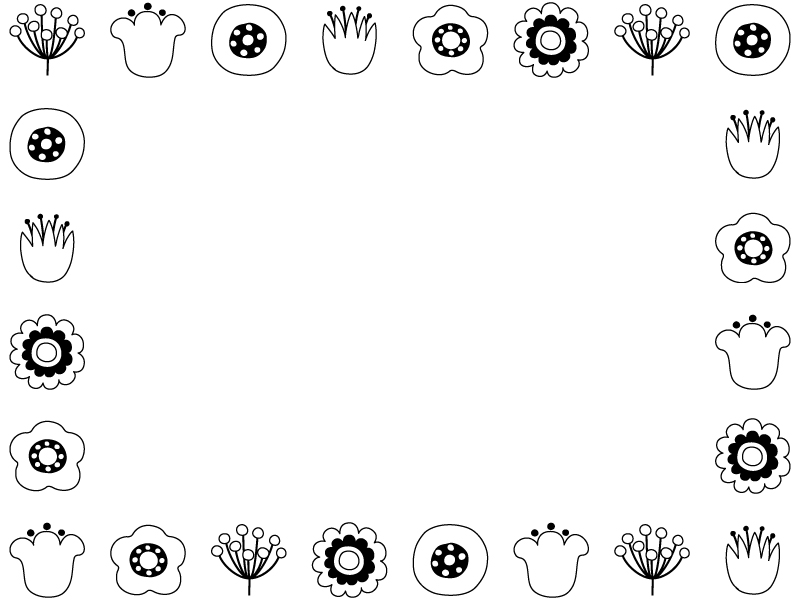 北欧風の花の白黒囲みフレーム飾り枠イラスト | 無料イラスト かわいい