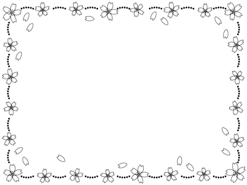 桜とレース風白黒点線囲みフレーム飾り枠イラスト