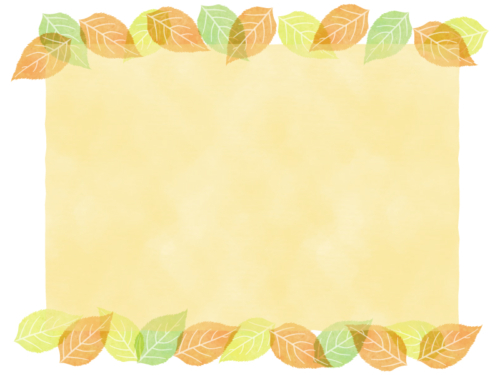 透明感のある紅葉した葉っぱの黄色フレーム飾り枠イラスト