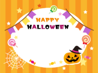 かぼちゃとフラッグガーランドのハロウィンフレーム飾り枠イラスト